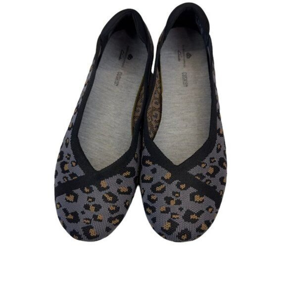 Clarks Womens Knit Leopard Print Ballet Flats Size 8.5W Black/Gray Slip-On Shoes - Picture 2 of 12